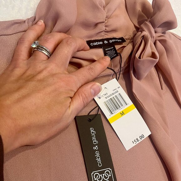 Cable & Gauge, Mauve Tie-Neck Blouse, Size M - Picture 8 of 11